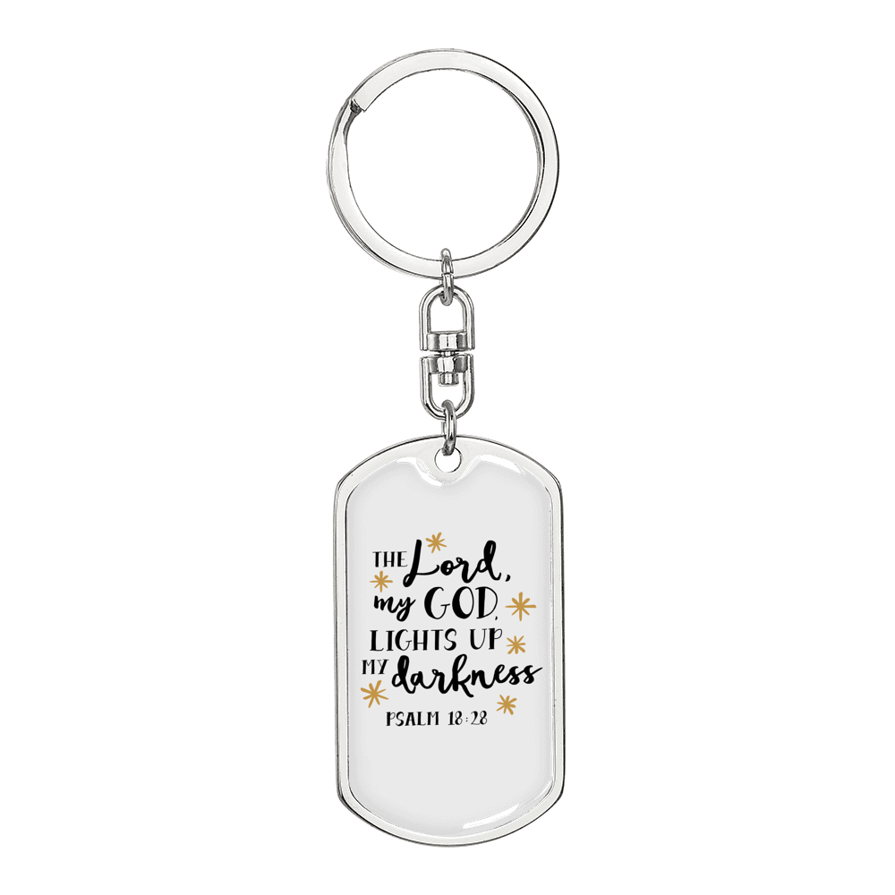 God Lights Up Psalm 18:28 Keychain Stainless Steel or 18k Gold Dog Tag Keyring-Express Your Love Gifts