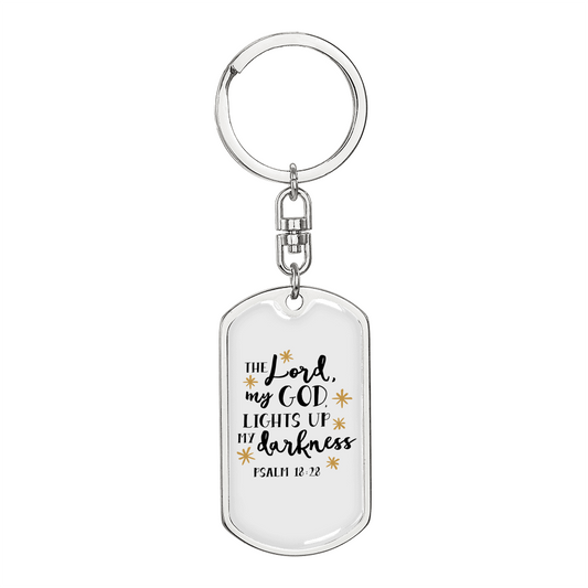 God Lights Up Psalm 18:28 Keychain Stainless Steel or 18k Gold Dog Tag Keyring-Express Your Love Gifts