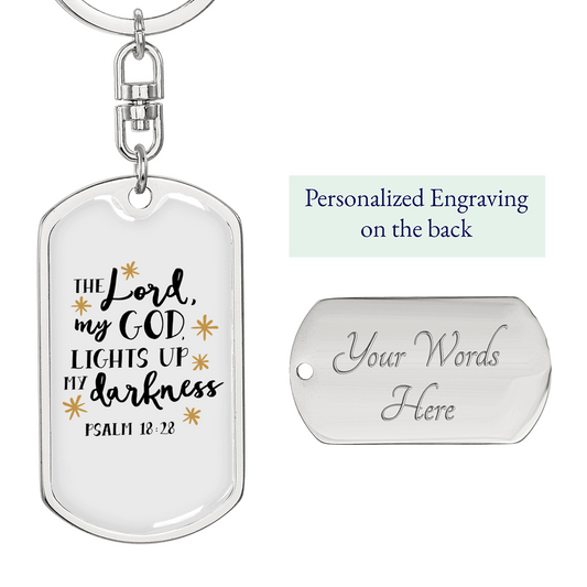 God Lights Up Psalm 18:28 Keychain Stainless Steel or 18k Gold Dog Tag Keyring-Express Your Love Gifts