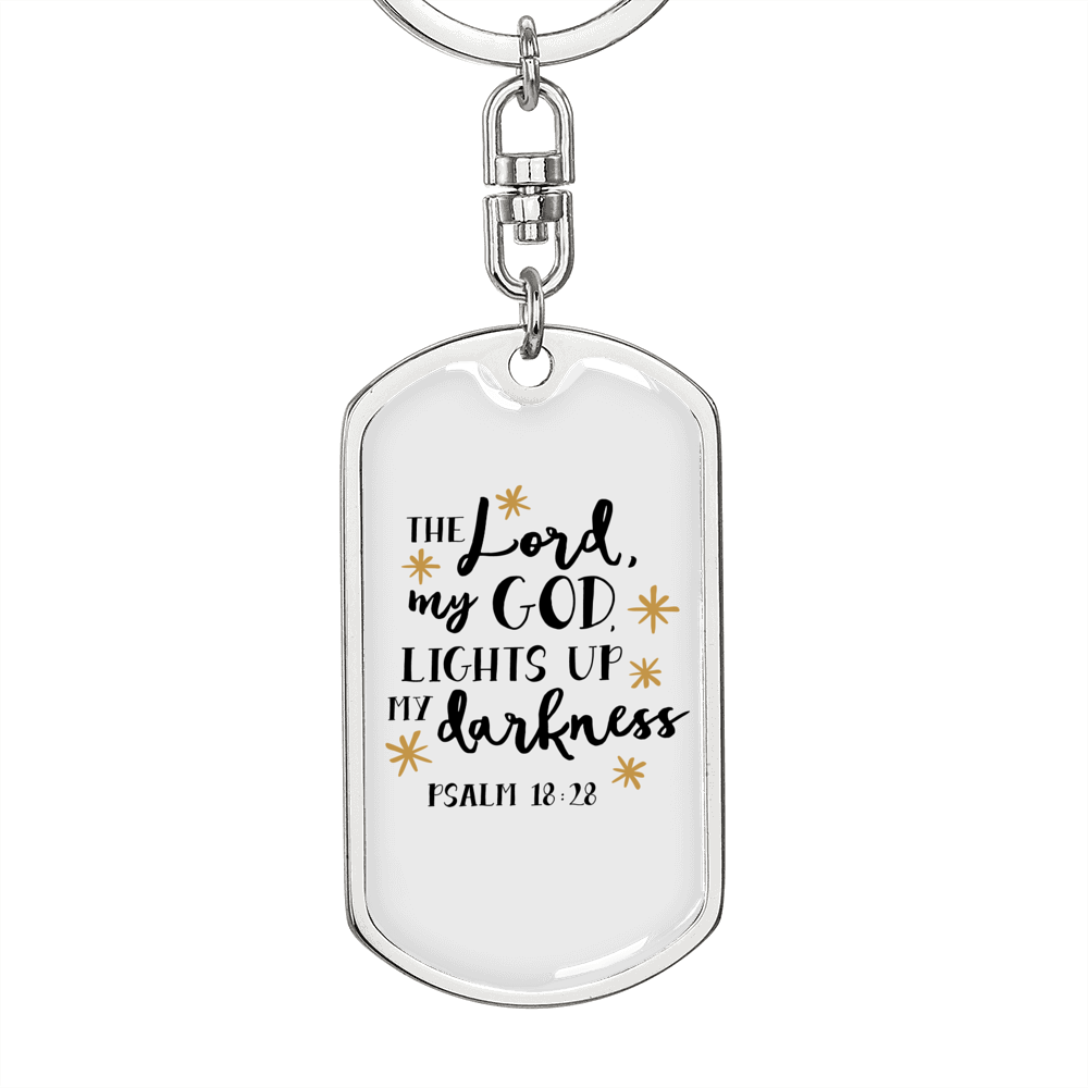 God Lights Up Psalm 18:28 Keychain Stainless Steel or 18k Gold Dog Tag Keyring-Express Your Love Gifts