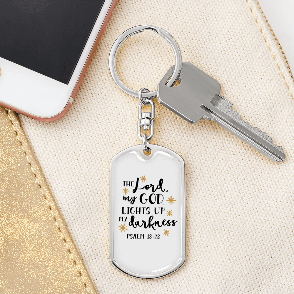 God Lights Up Psalm 18:28 Keychain Stainless Steel or 18k Gold Dog Tag Keyring-Express Your Love Gifts