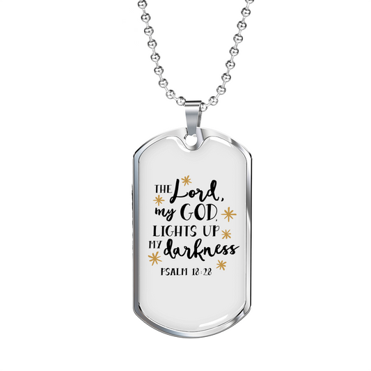 God Lights Up Psalm 18:28 Necklace Stainless Steel or 18k Gold Dog Tag 24" Chain-Express Your Love Gifts