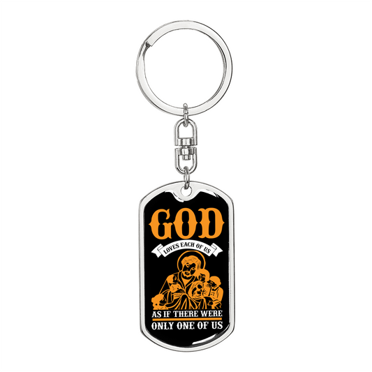 God Loves Each Of Us Orange Keychain Stainless Steel or 18k Gold Dog Tag Keyring-Express Your Love Gifts