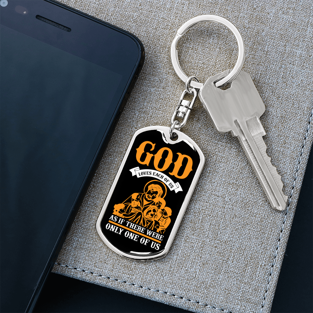 God Loves Each Of Us Orange Keychain Stainless Steel or 18k Gold Dog Tag Keyring-Express Your Love Gifts