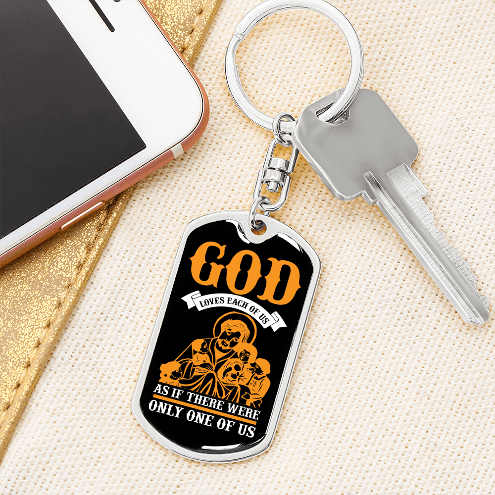 God Loves Each Of Us Orange Keychain Stainless Steel or 18k Gold Dog Tag Keyring-Express Your Love Gifts