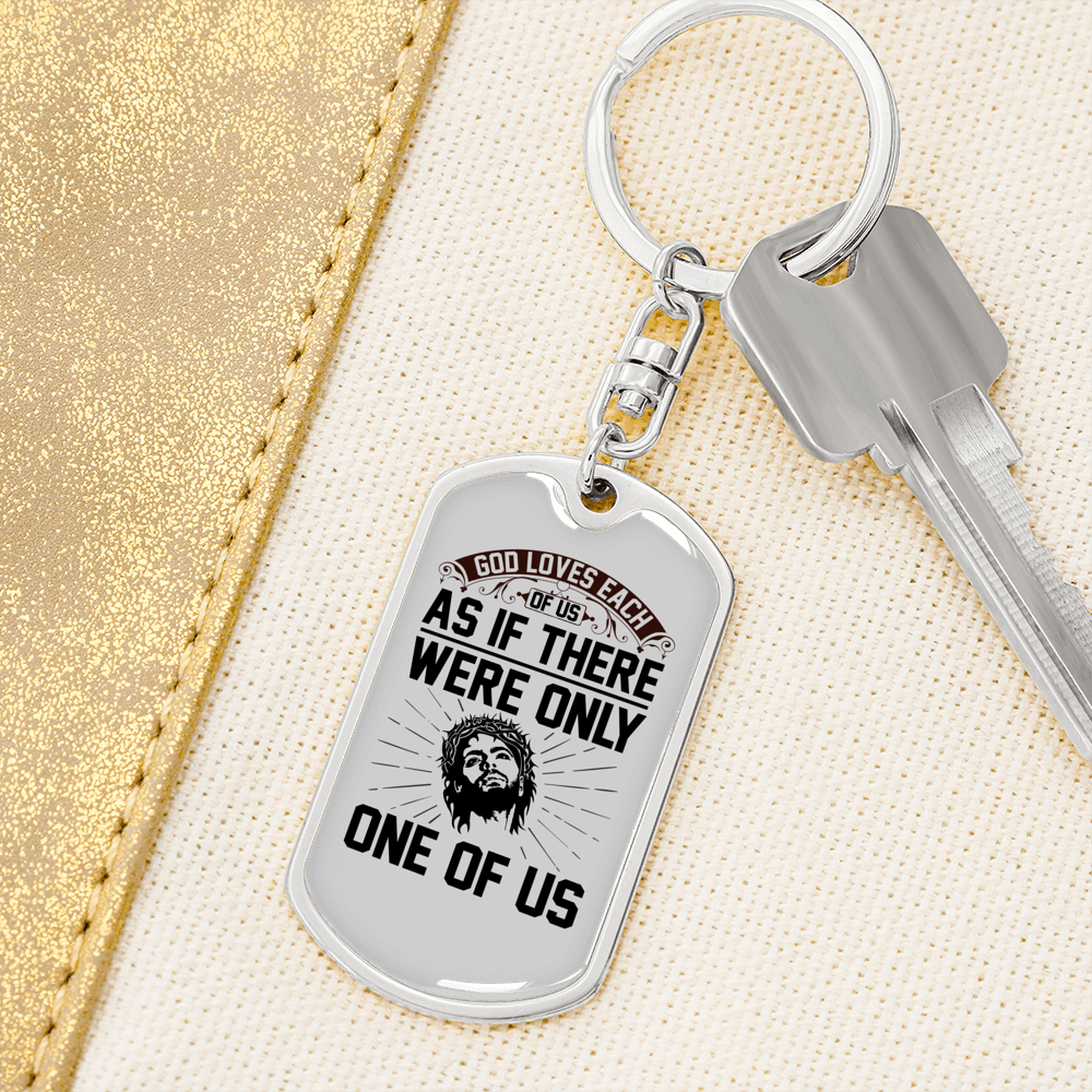 God Loves Us Crown Keychain Stainless Steel or 18k Gold Dog Tag Keyring-Express Your Love Gifts