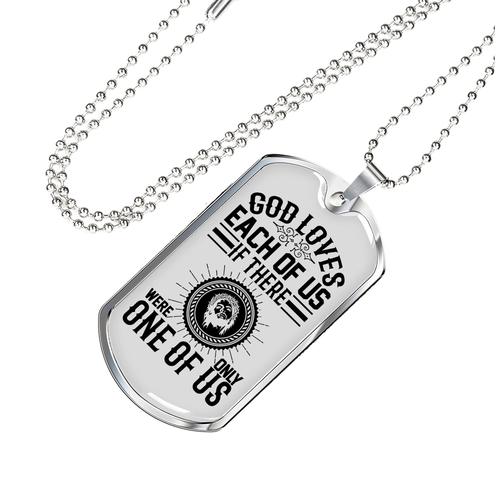 God Loves Us Necklace Stainless Steel or 18k Gold Dog Tag 24" Chain-Express Your Love Gifts