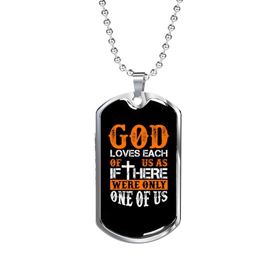 God Loves Us Orange Necklace Stainless Steel or 18k Gold Dog Tag 24" Chain-Express Your Love Gifts