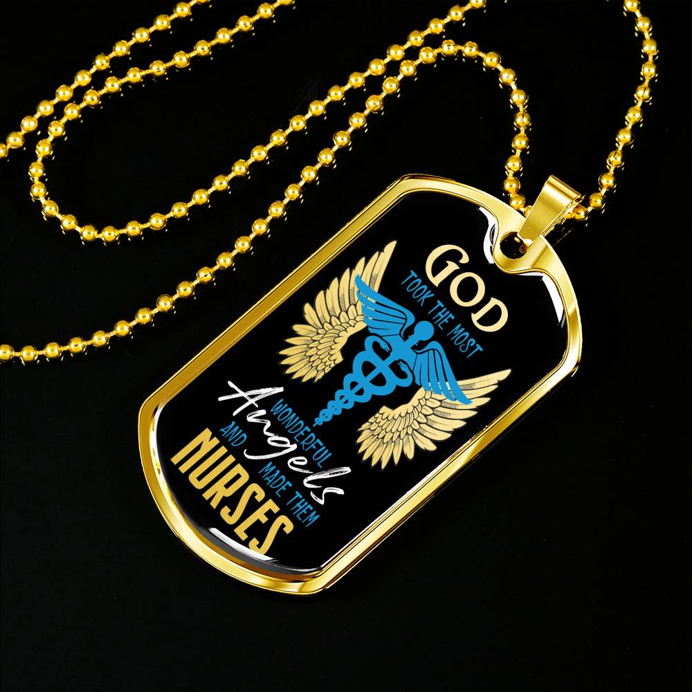 God Made Angels CaduceusNurse Necklace Stainless Steel or 18k Gold Dog Tag 24" - Express Your Love Gifts