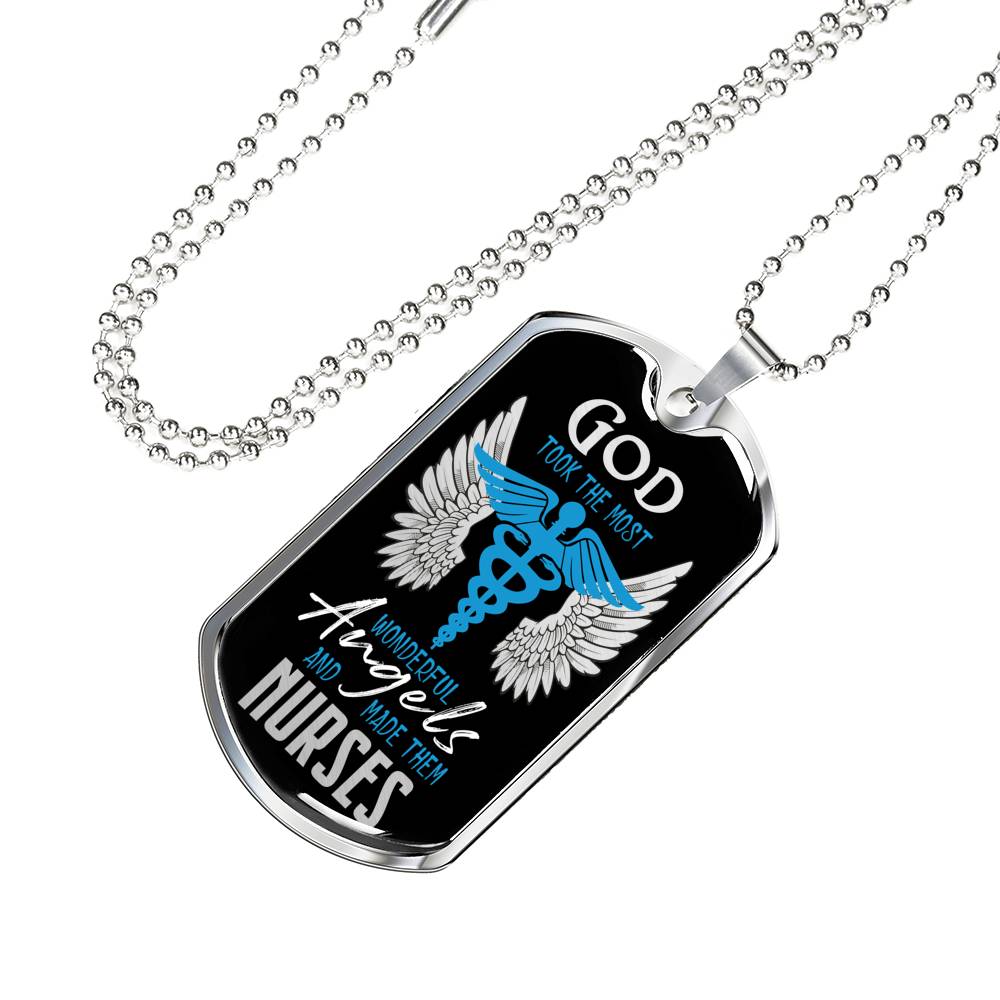 God Made Angels CaduceusNurse Necklace Stainless Steel or 18k Gold Dog Tag 24" - Express Your Love Gifts