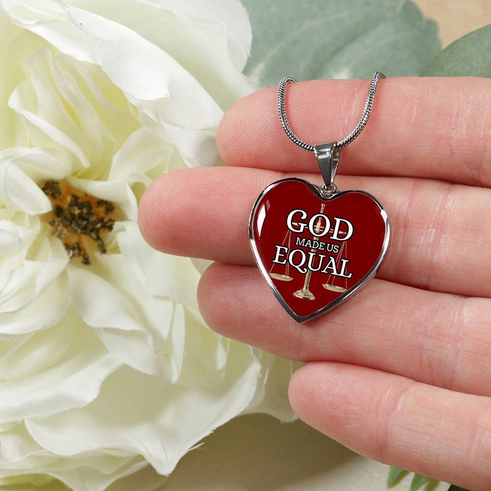 God Made Us Equal Necklace Stainless Steel or 18k Gold Heart Pendant 18-22" - Express Your Love Gifts