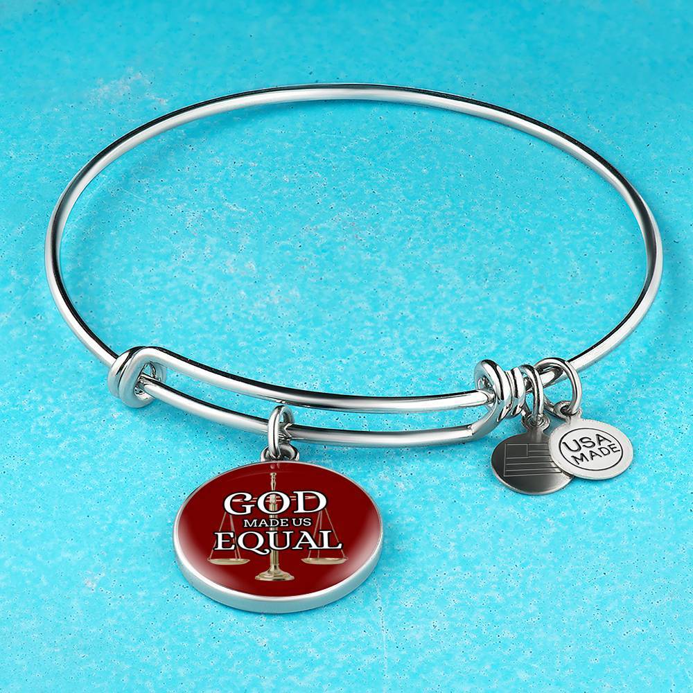 God Made Us Equal Stainless Steel or 18k Gold Christian Circle Bangle Bracelet - Express Your Love Gifts