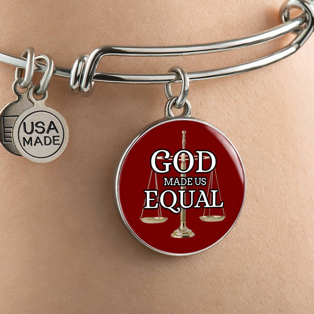 God Made Us Equal Stainless Steel or 18k Gold Christian Circle Bangle Bracelet - Express Your Love Gifts