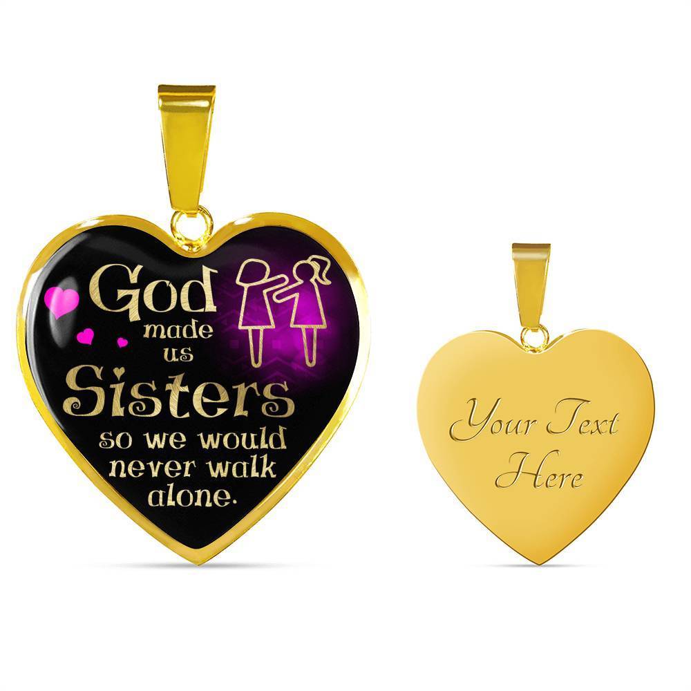 God Made Us Sisters Necklace Stainless Steel or 18k Gold Heart Pendant 18-22"-Express Your Love Gifts