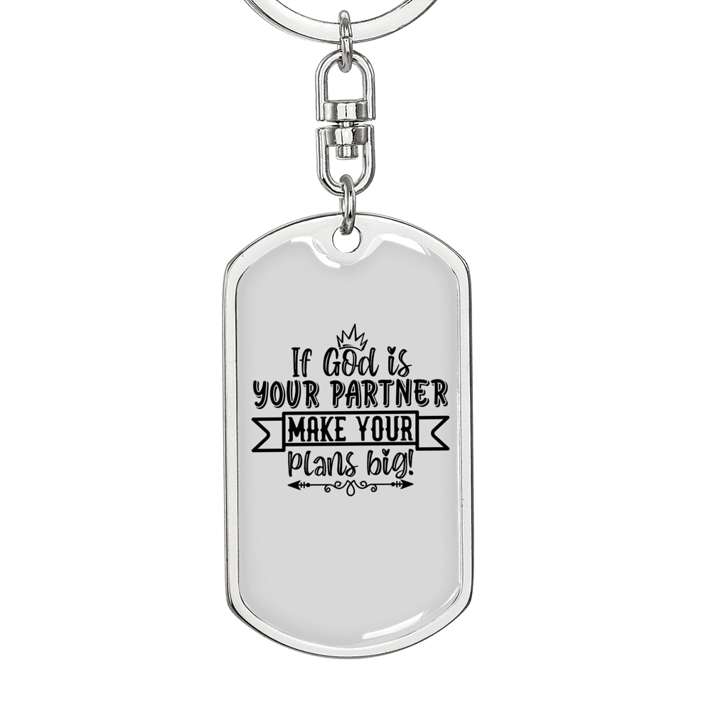 God My Partner Christian Keychain Stainless Steel or 18k Gold Dog Tag Keyring-Express Your Love Gifts