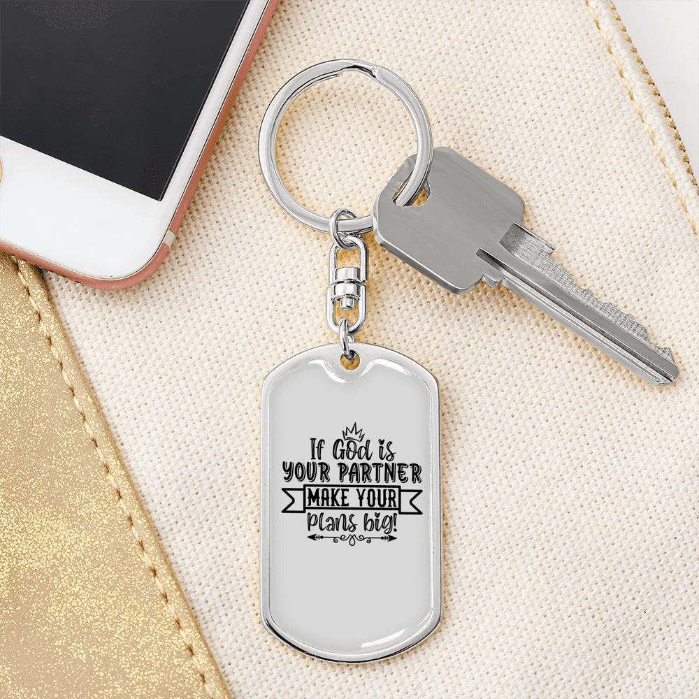 God My Partner Christian Keychain Stainless Steel or 18k Gold Dog Tag Keyring-Express Your Love Gifts