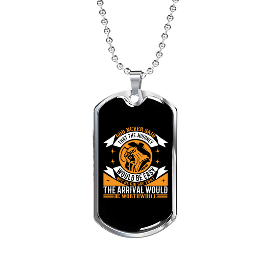 God Never Said Easy Necklace Stainless Steel or 18k Gold Dog Tag 24" Chain-Express Your Love Gifts