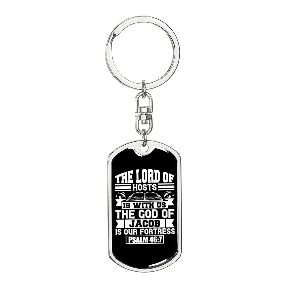 God Of Jacob Psalm 46:7 Keychain Stainless Steel or 18k Gold Dog Tag Keyring-Express Your Love Gifts