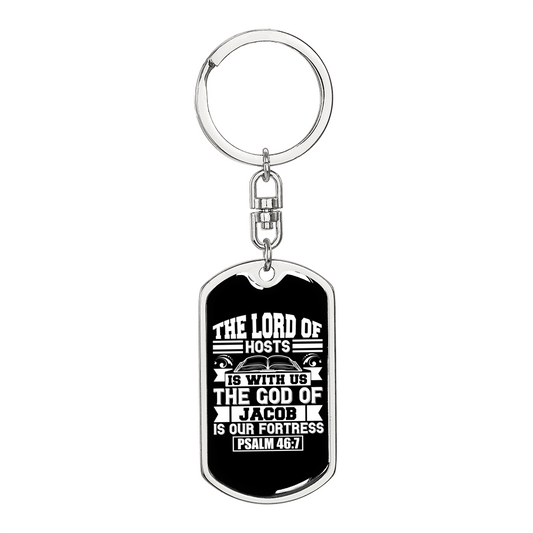 God Of Jacob Psalm 46:7 Keychain Stainless Steel or 18k Gold Dog Tag Keyring-Express Your Love Gifts