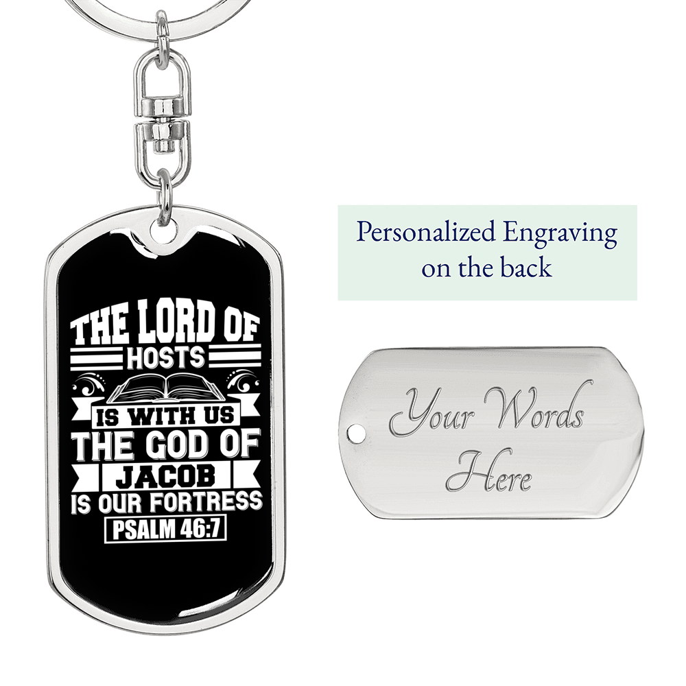 God Of Jacob Psalm 46:7 Keychain Stainless Steel or 18k Gold Dog Tag Keyring-Express Your Love Gifts