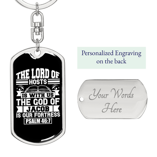 God Of Jacob Psalm 46:7 Keychain Stainless Steel or 18k Gold Dog Tag Keyring-Express Your Love Gifts