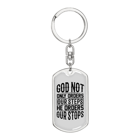 God orders Our Steps Keychain Stainless Steel or 18k Gold Dog Tag Keyring-Express Your Love Gifts