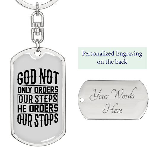 God orders Our Steps Keychain Stainless Steel or 18k Gold Dog Tag Keyring-Express Your Love Gifts