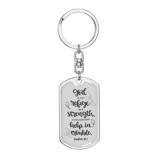 God Our Refuge Psalm 46:1 Keychain Stainless Steel or 18k Gold Dog Tag Keyring-Express Your Love Gifts