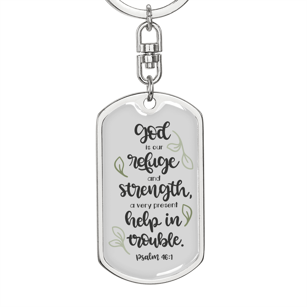 God Our Refuge Psalm 46:1 Keychain Stainless Steel or 18k Gold Dog Tag Keyring-Express Your Love Gifts