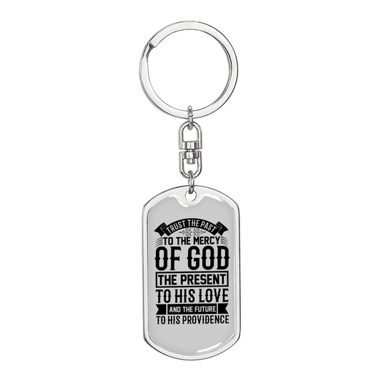 God Past Present Future Keychain Stainless Steel or 18k Gold Dog Tag Keyring-Express Your Love Gifts