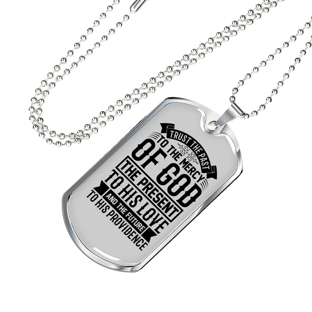 God Past Present Future Necklace Stainless Steel or 18k Gold Dog Tag 24" Chain-Express Your Love Gifts