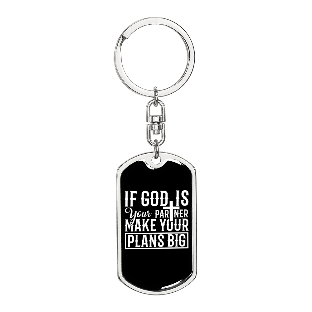 God Plans Big Keychain Stainless Steel or 18k Gold Dog Tag Keyring-Express Your Love Gifts