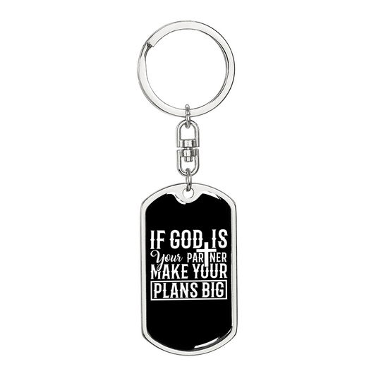 God Plans Big Keychain Stainless Steel or 18k Gold Dog Tag Keyring-Express Your Love Gifts