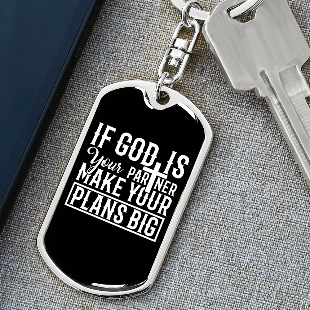 God Plans Big Keychain Stainless Steel or 18k Gold Dog Tag Keyring-Express Your Love Gifts