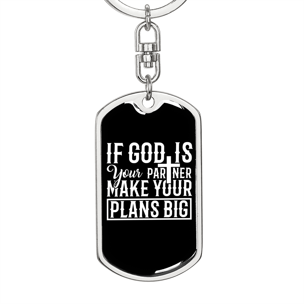 God Plans Big Keychain Stainless Steel or 18k Gold Dog Tag Keyring-Express Your Love Gifts