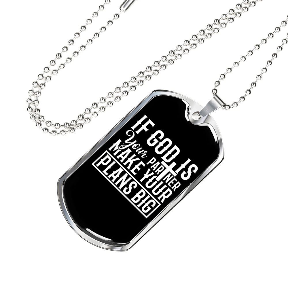God Plans Big Necklace Stainless Steel or 18k Gold Dog Tag 24" Chain-Express Your Love Gifts