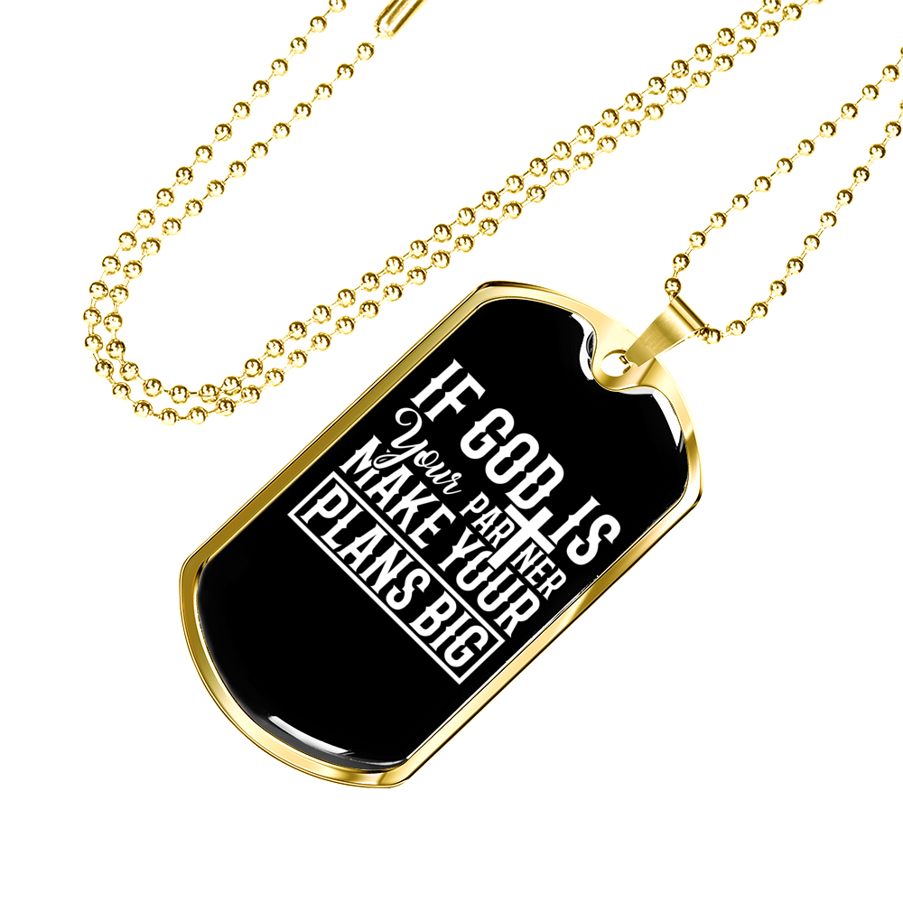 God Plans Big Necklace Stainless Steel or 18k Gold Dog Tag 24" Chain-Express Your Love Gifts