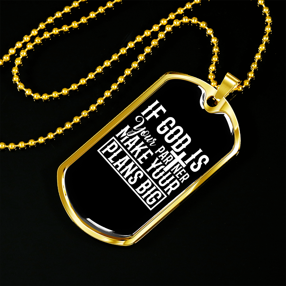 God Plans Big Necklace Stainless Steel or 18k Gold Dog Tag 24" Chain-Express Your Love Gifts