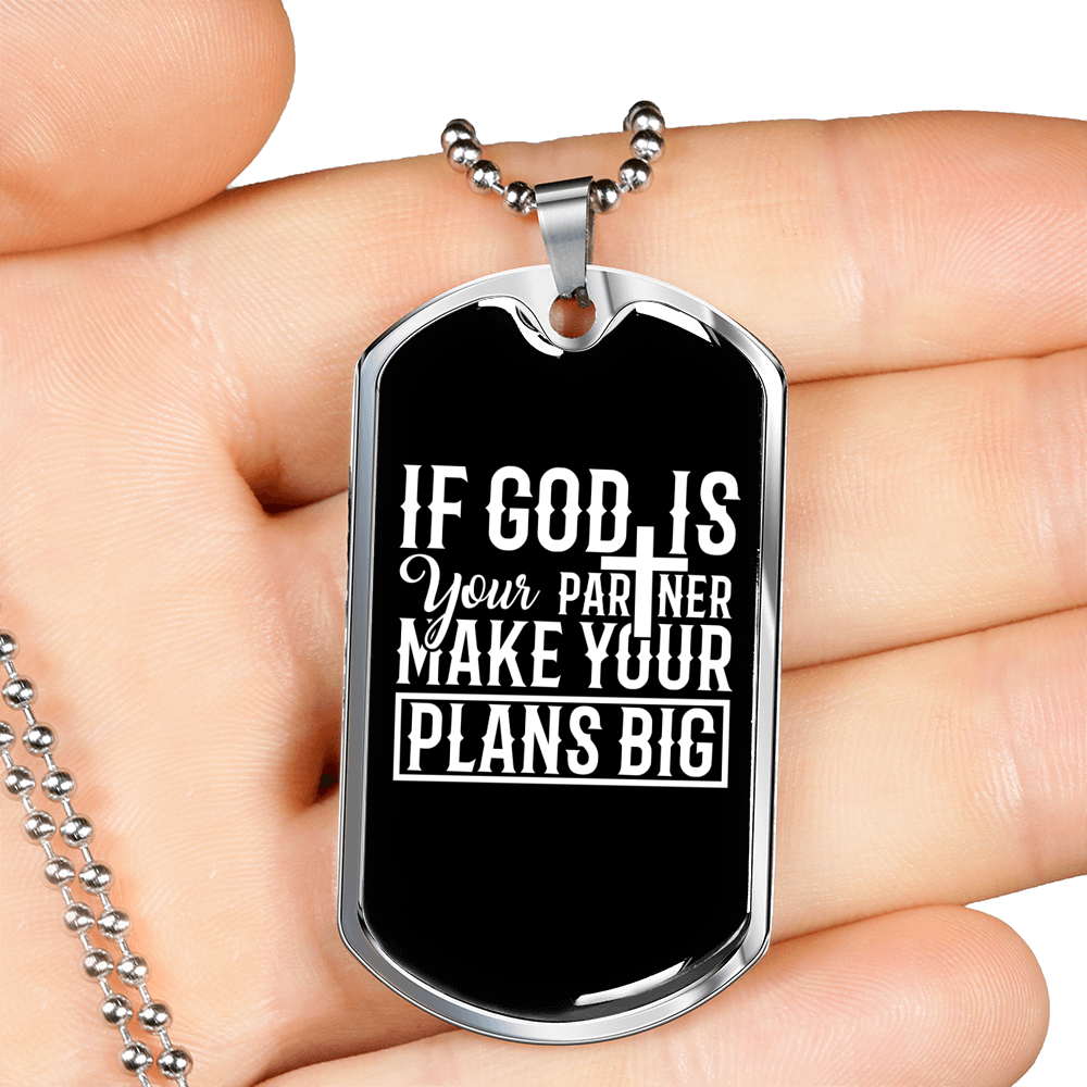 God Plans Big Necklace Stainless Steel or 18k Gold Dog Tag 24" Chain-Express Your Love Gifts