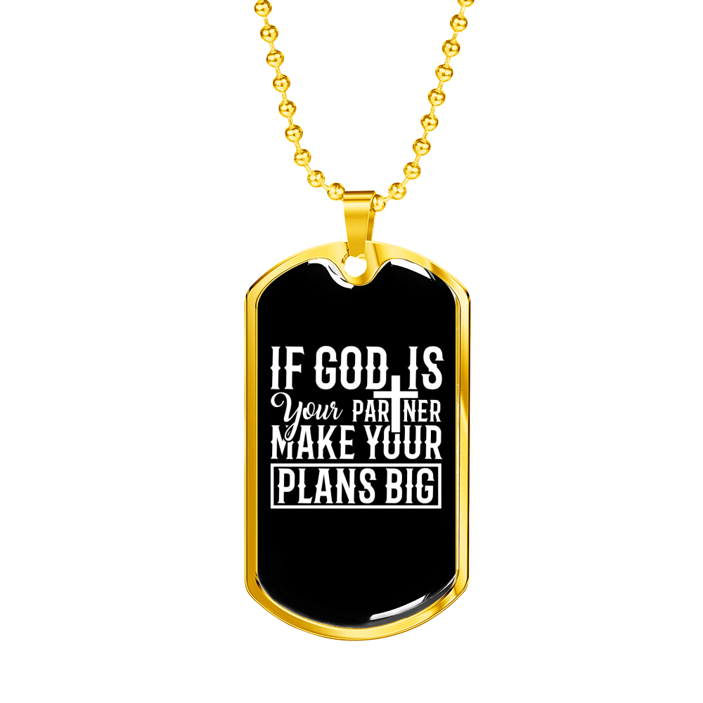 God Plans Big Necklace Stainless Steel or 18k Gold Dog Tag 24" Chain-Express Your Love Gifts