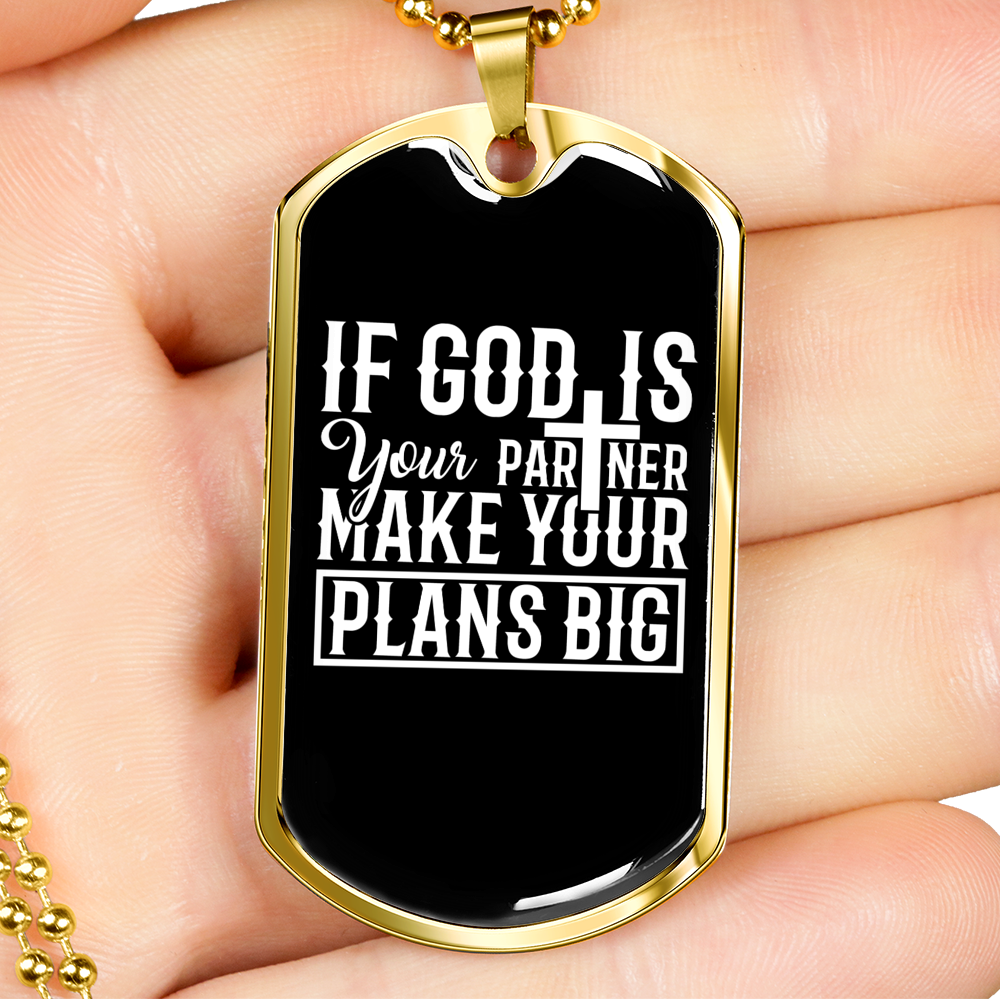 God Plans Big Necklace Stainless Steel or 18k Gold Dog Tag 24" Chain-Express Your Love Gifts