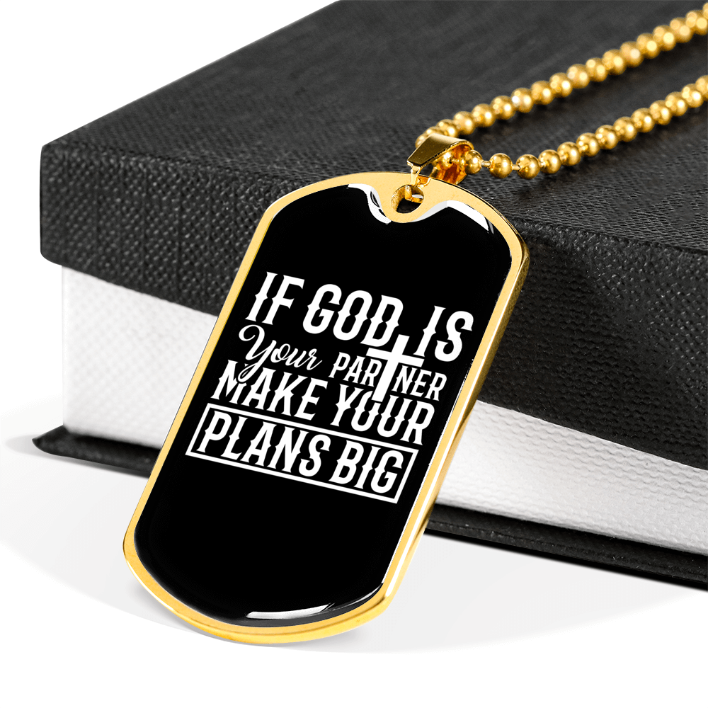 God Plans Big Necklace Stainless Steel or 18k Gold Dog Tag 24" Chain-Express Your Love Gifts