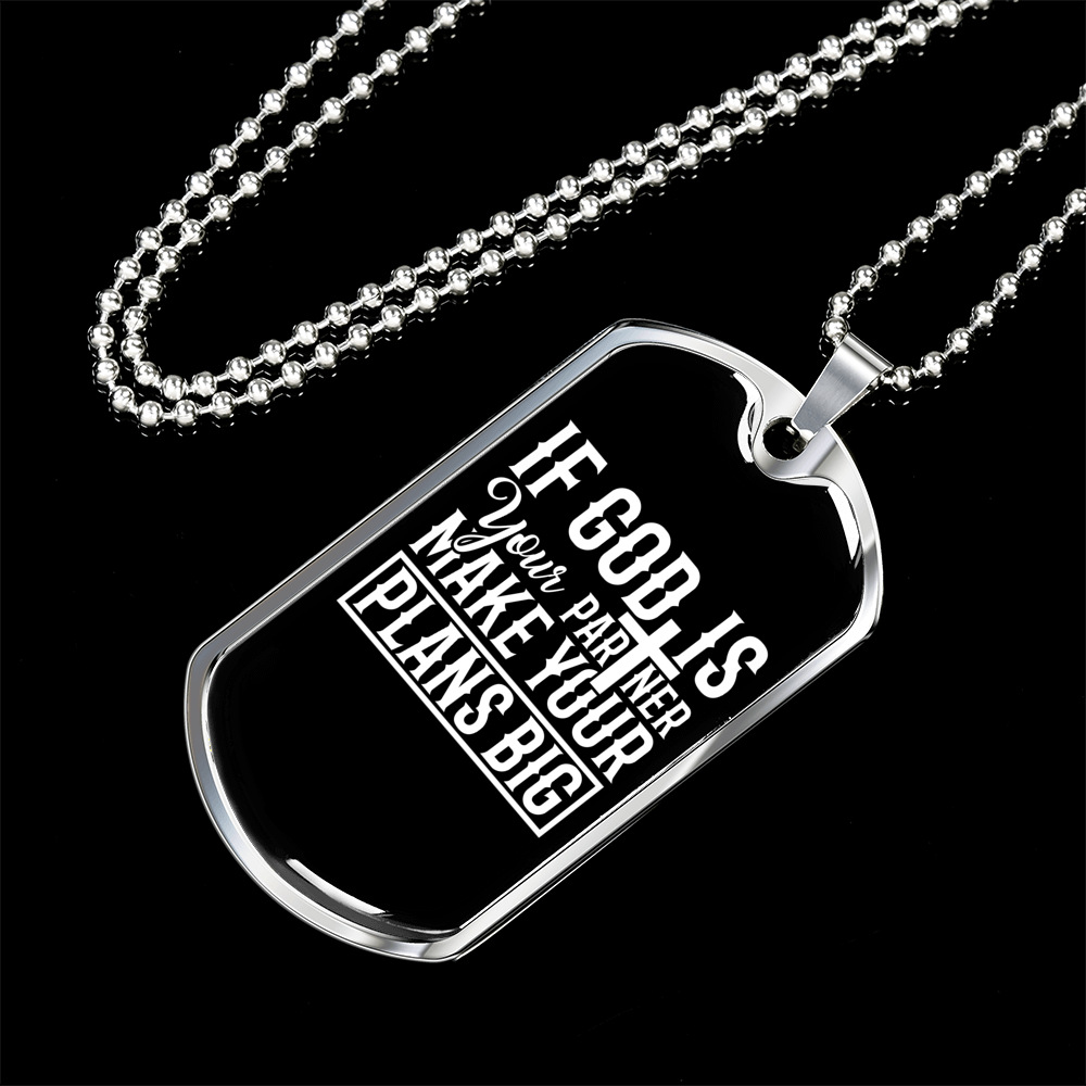 God Plans Big Necklace Stainless Steel or 18k Gold Dog Tag 24" Chain-Express Your Love Gifts