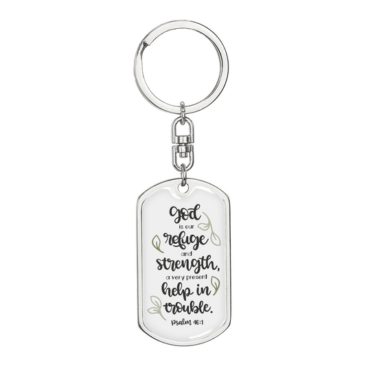 God Refuge And Strength Psalm 46:1 Keychain Stainless Steel or 18k Gold Dog Tag Keyring-Express Your Love Gifts