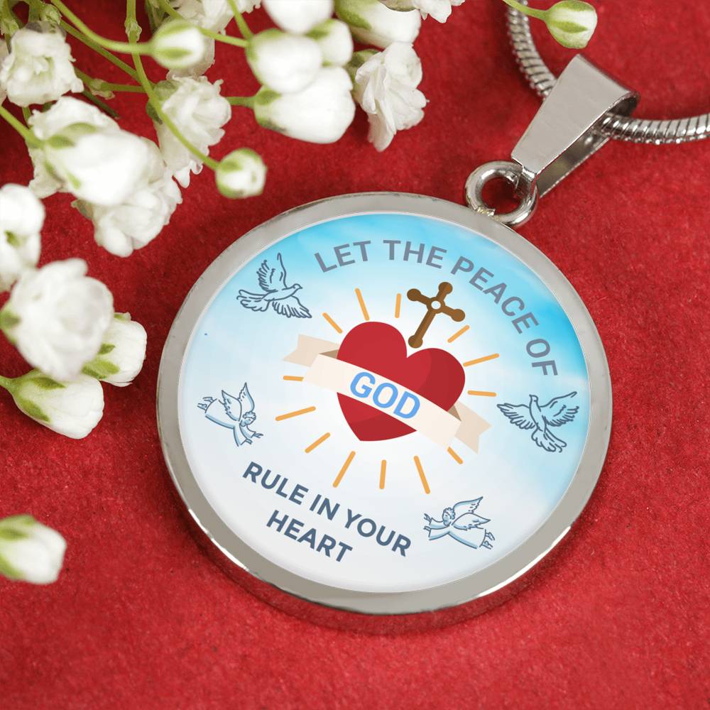 God Rule In Your Heart Circle Necklace Stainless Steel or 18k Gold 18-22"-Express Your Love Gifts