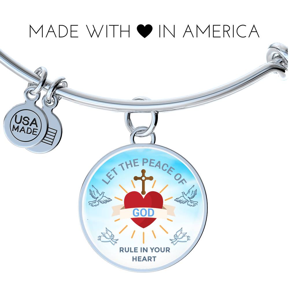 God Rule In Your Heart Circle Pendant Bangle Bracelet Stainless Steel or 18k Gold-Express Your Love Gifts