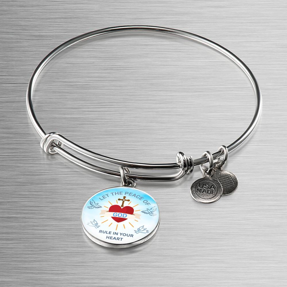 God Rule In Your Heart Circle Pendant Bangle Bracelet Stainless Steel or 18k Gold-Express Your Love Gifts