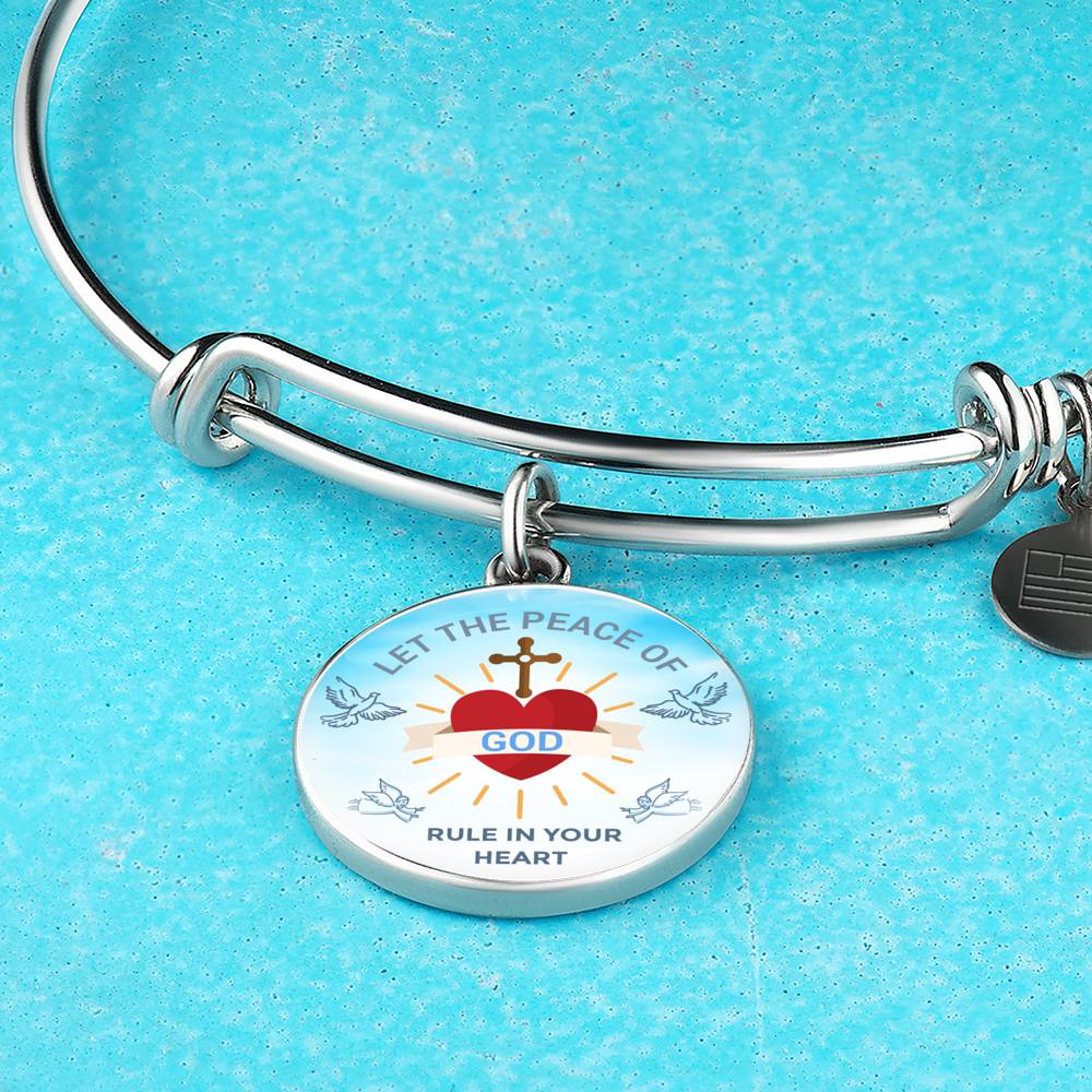 God Rule In Your Heart Circle Pendant Bangle Bracelet Stainless Steel or 18k Gold-Express Your Love Gifts
