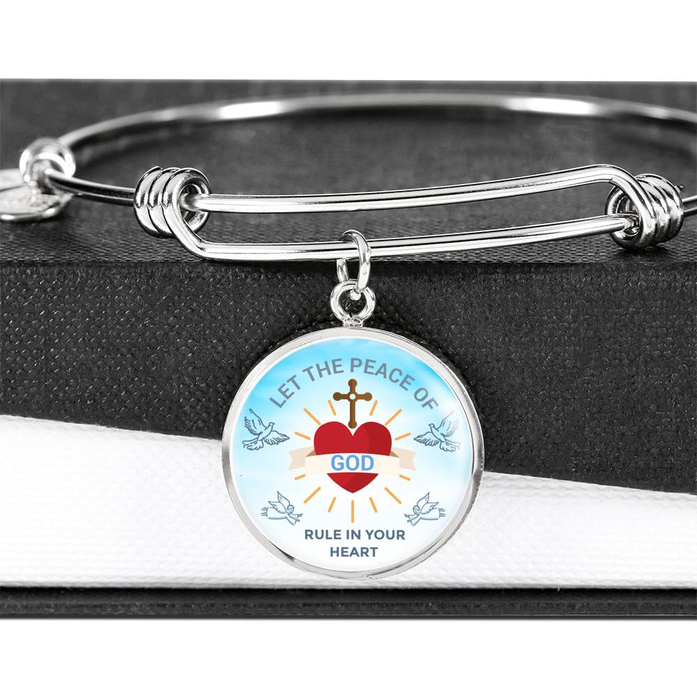 God Rule In Your Heart Circle Pendant Bangle Bracelet Stainless Steel or 18k Gold-Express Your Love Gifts
