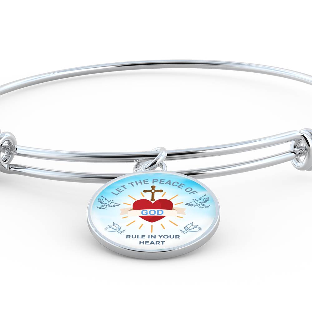 God Rule In Your Heart Circle Pendant Bangle Bracelet Stainless Steel or 18k Gold-Express Your Love Gifts